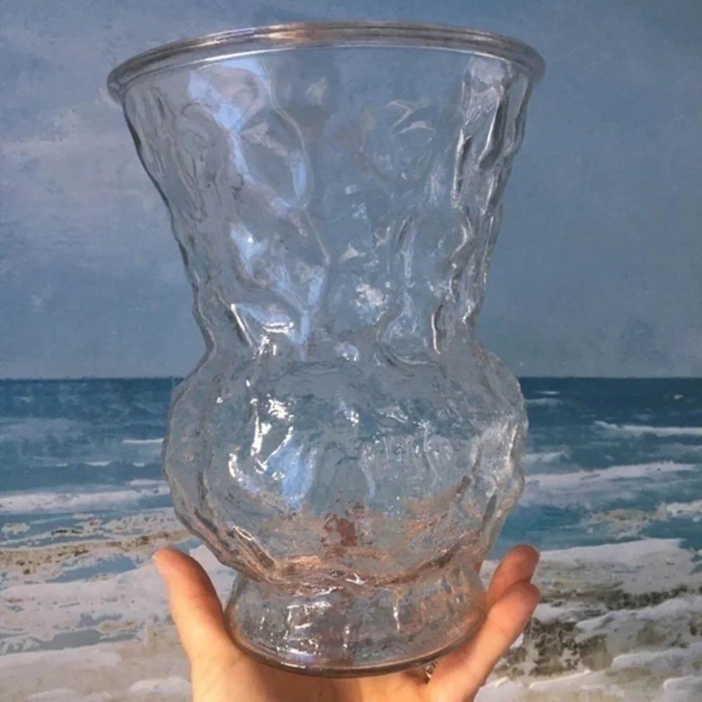 Vintage E O Brody Tiered Clear Crinkle Glass Vase